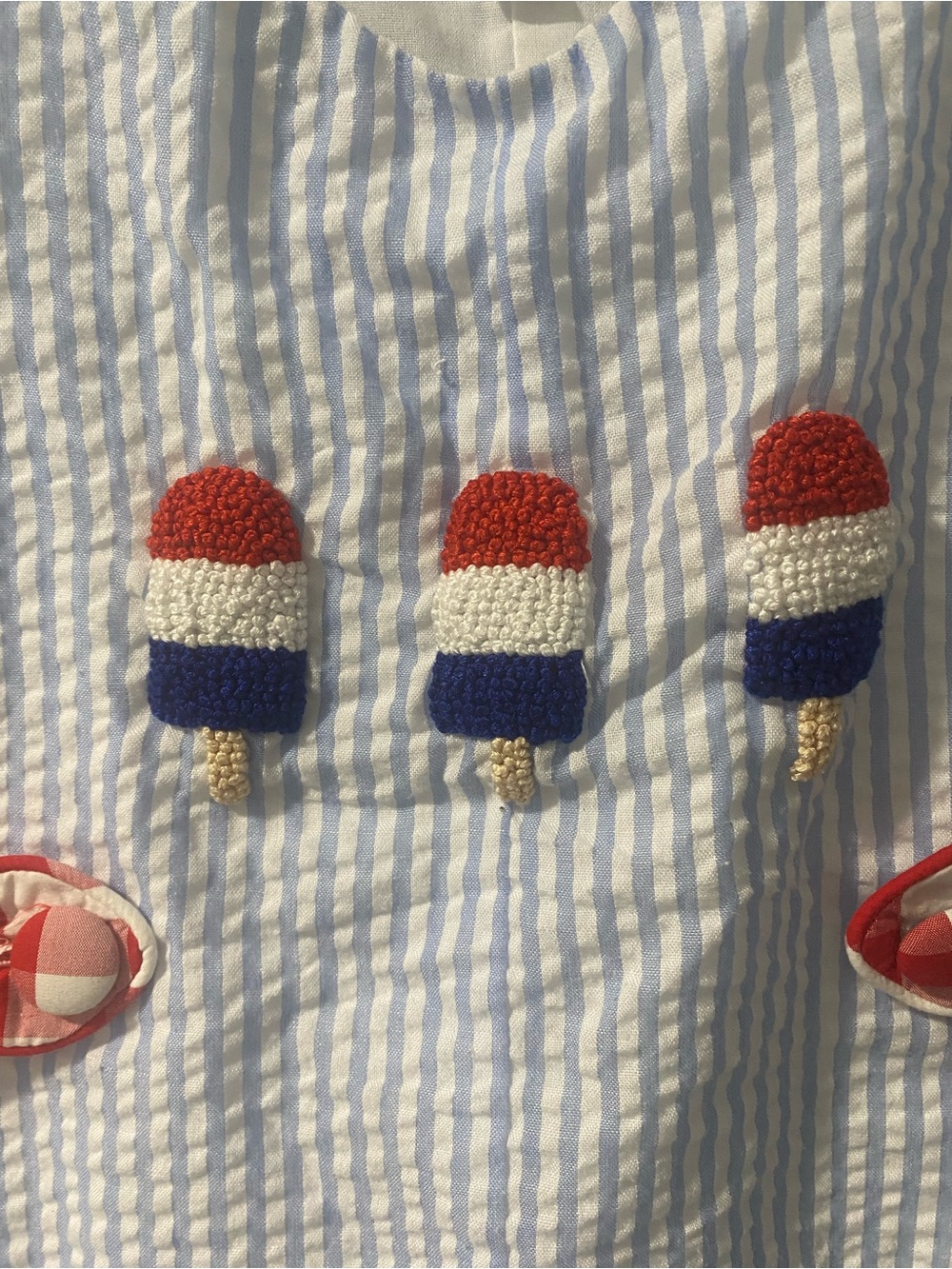 Seersucker Popsicle Shortall - Blue & Red Kids One-Piece - Picture 4 of 5